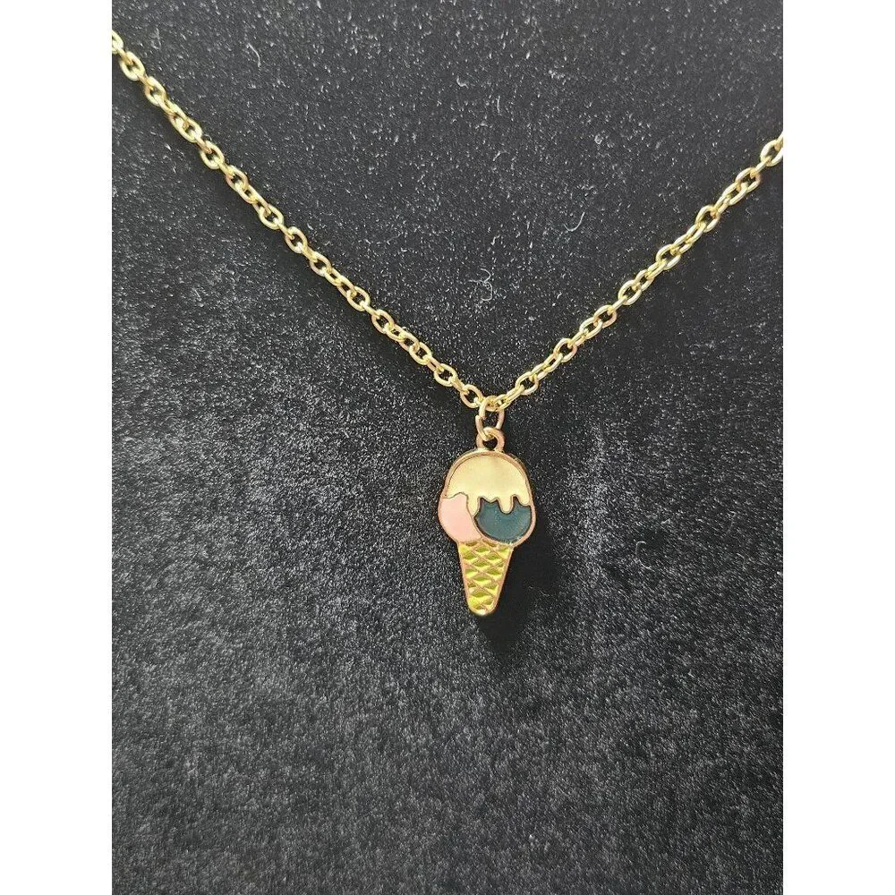 Gold tone ice cream pendant necklace 21-23